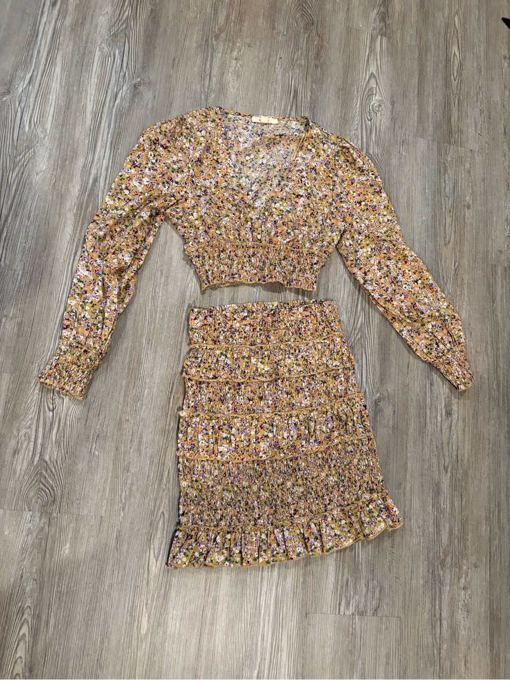 Mable Milan Floral Smocked Two-Piece Skirt Set size small
